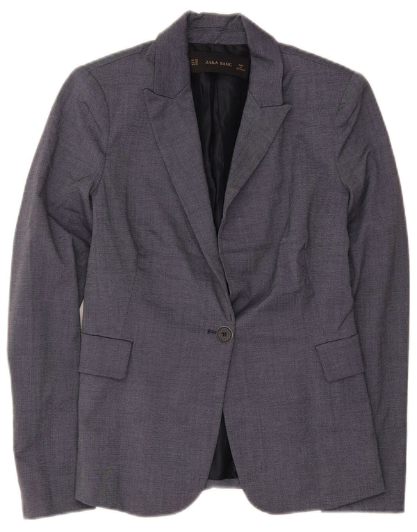Zara Womens 1 Button Blazer Jacket UK 6 XS Navy Blue Acetate