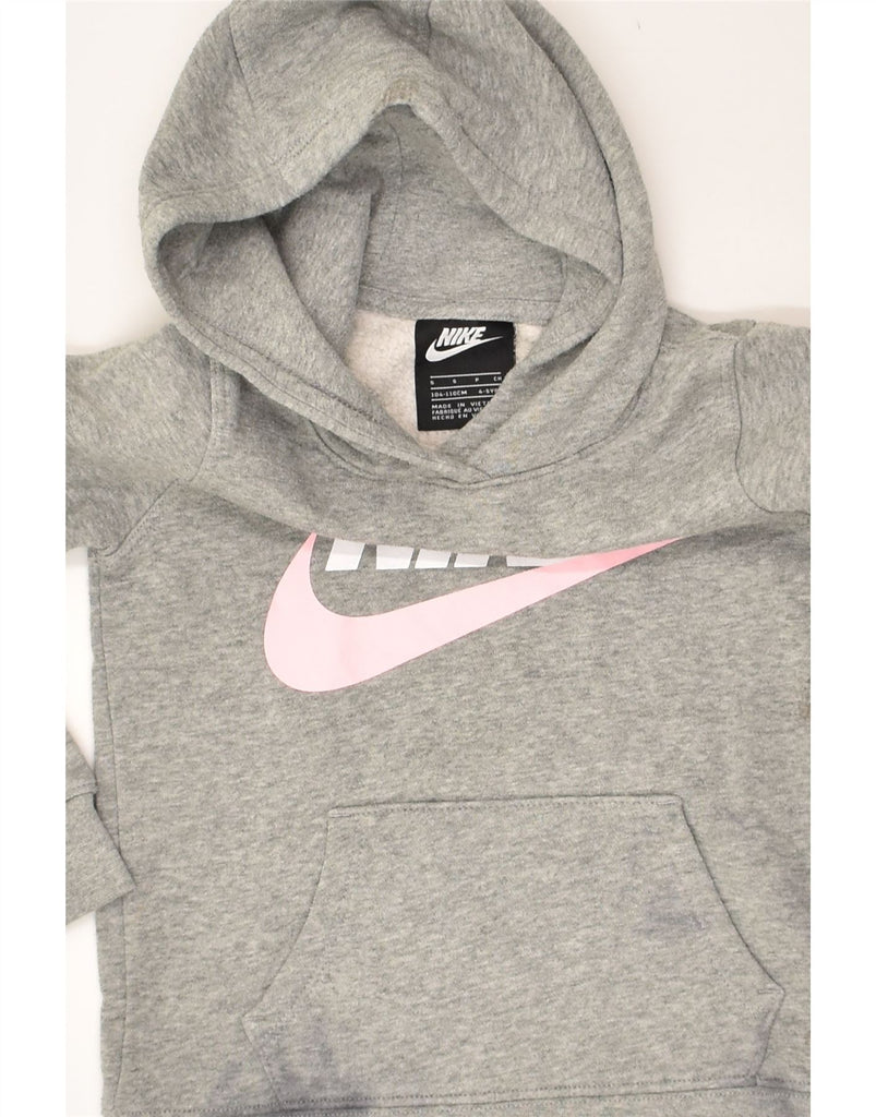 NIKE Girls Graphic Hoodie Jumper 9-10 Years Small  Grey Cotton | Vintage Nike | Thrift | Second-Hand Nike | Used Clothing | Messina Hembry 