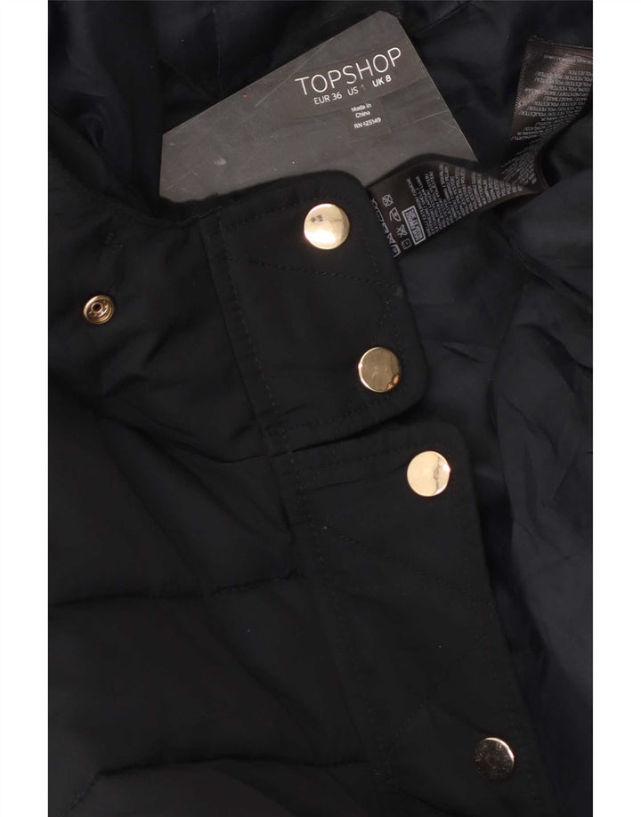 Topshop Womens Hooded Padded Jacket UK 8 Small Black Polyester