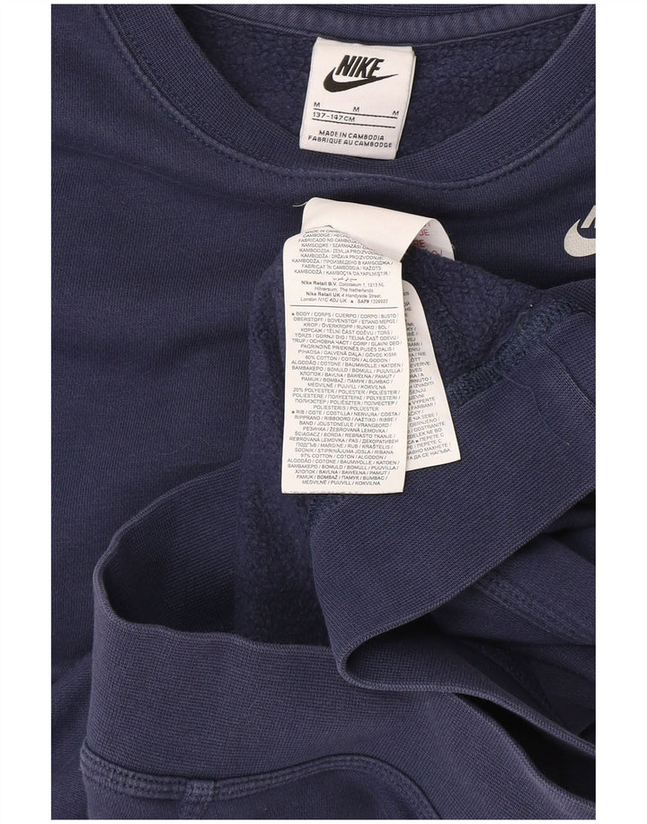 NIKE Boys Swoosh Graphic Sweatshirt Jumper 10-11 Years Medium Navy Blue