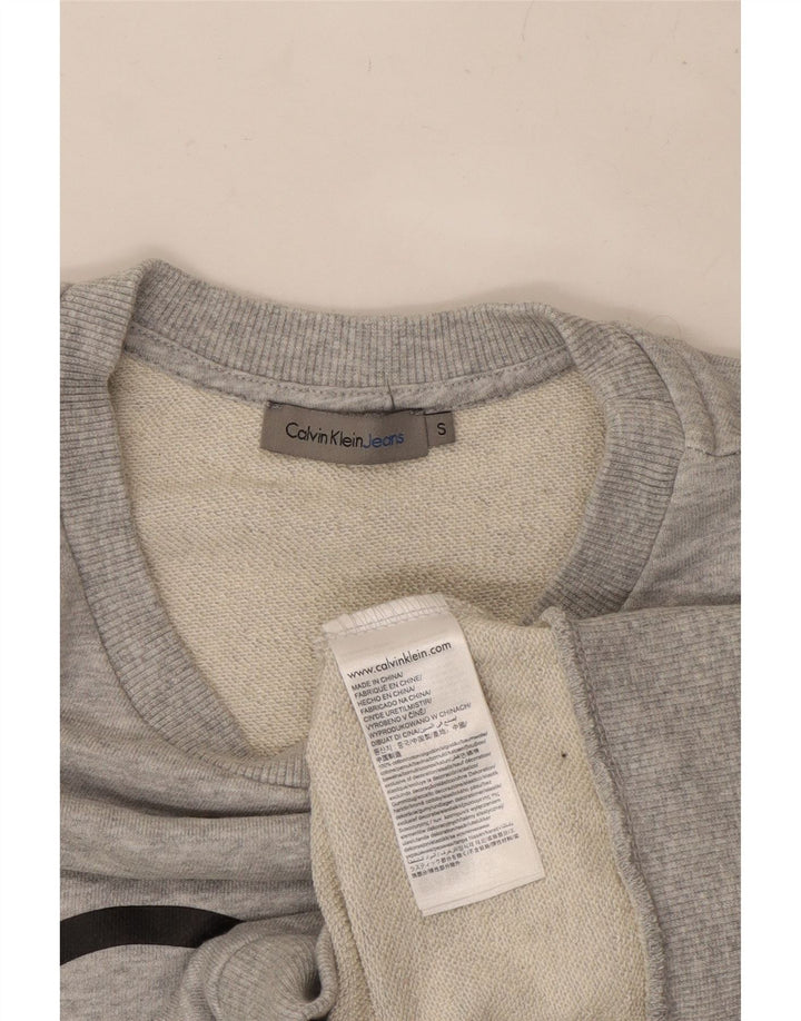 CALVIN KLEIN JEANS Womens Crop Graphic Sweatshirt Jumper UK 10 Small Grey