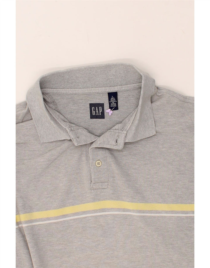 GAP Mens Polo Shirt Large Grey Striped Cotton Vintage Gap and Second-Hand Gap from Messina Hembry 
