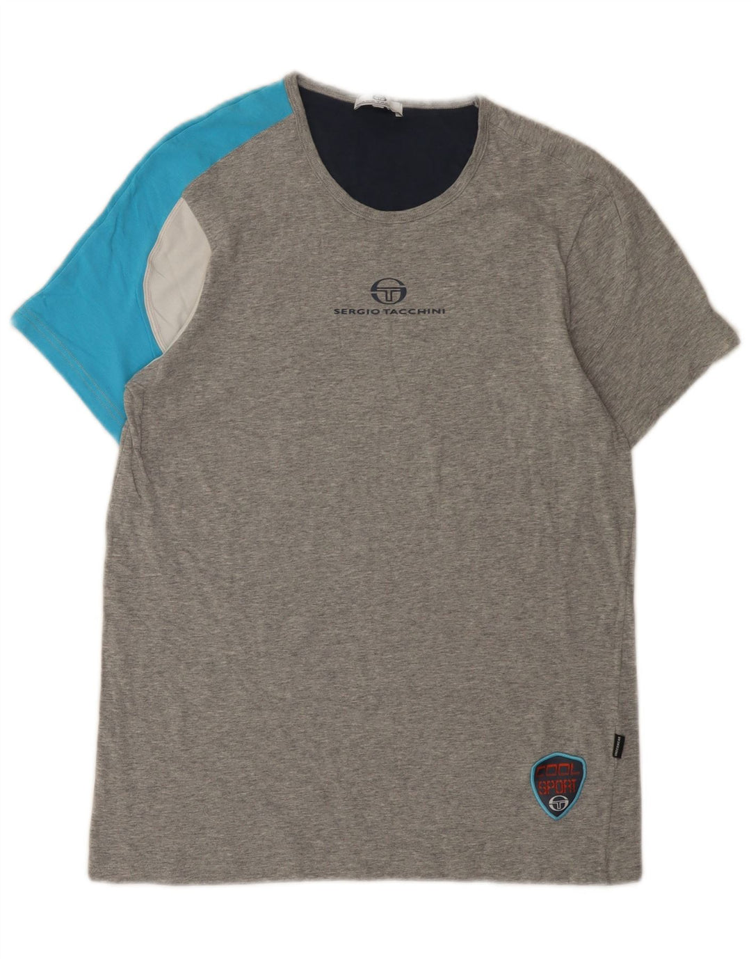 Sergio Tacchini Mens Graphic T-Shirt Top Small Grey Colourblock Cotton