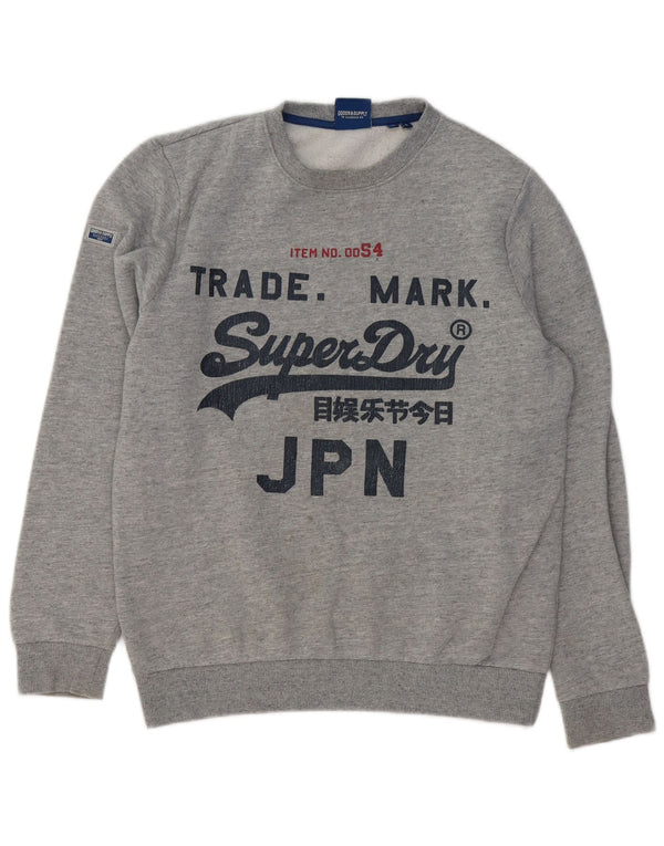 SUPERDRY Mens Graphic Sweatshirt Jumper Large Grey Flecked Cotton
