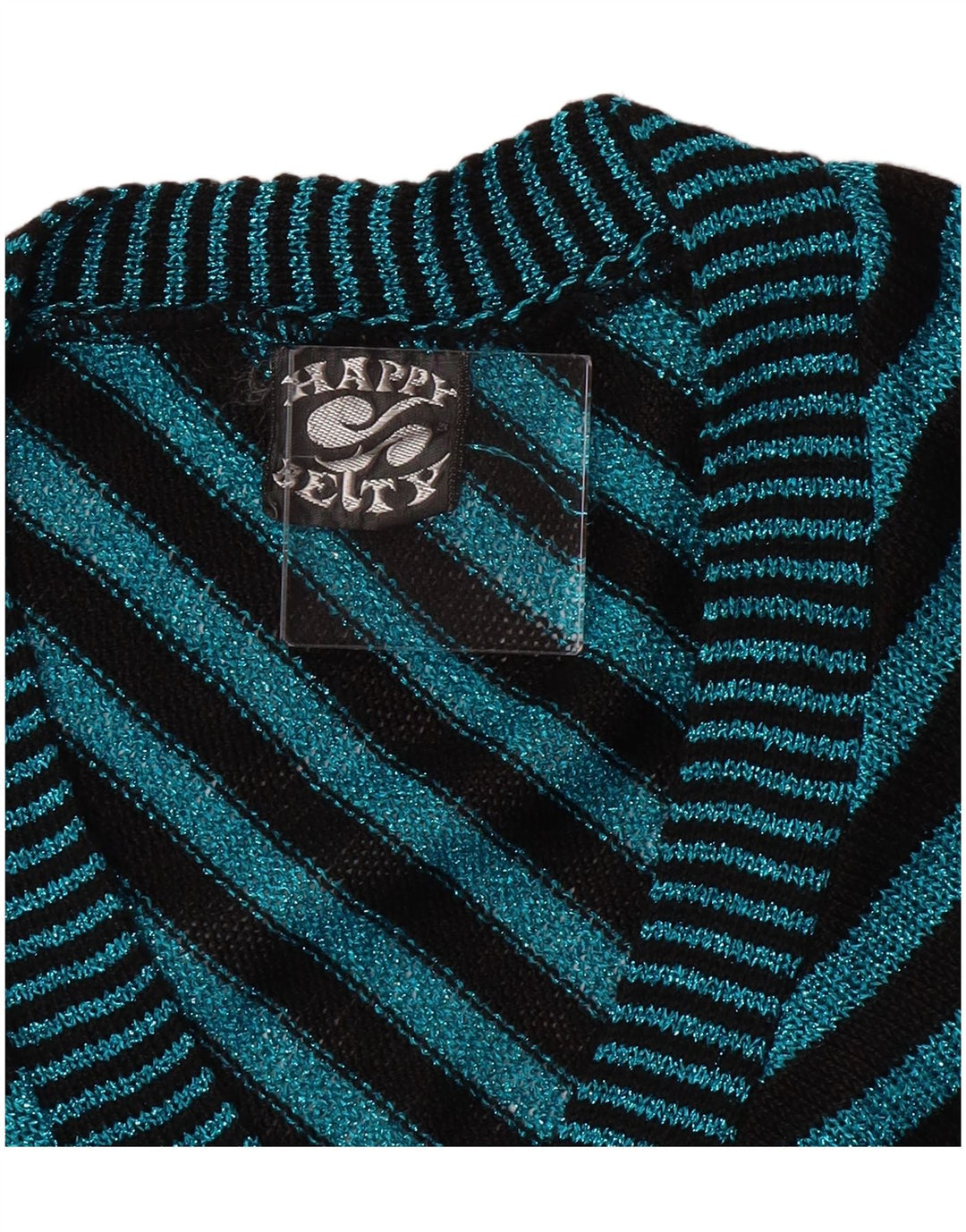 Vintage Womens V-Neck Cardigan Sweater UK 6 XS Turquoise Striped