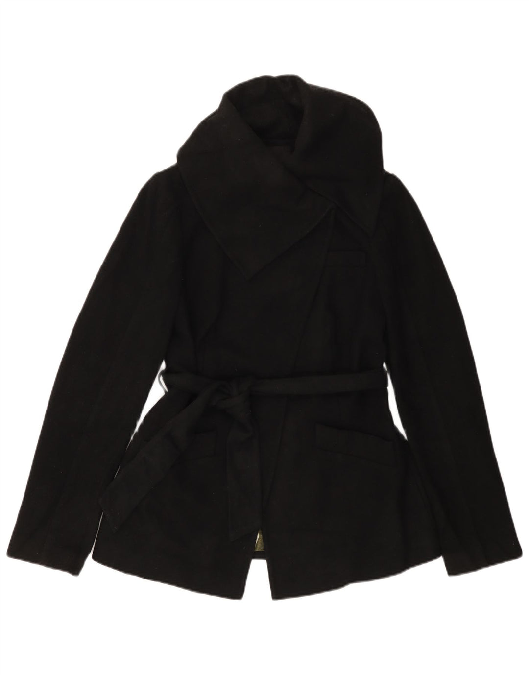 TED BAKER Womens Trench Coat Size 2 Small Black Wool