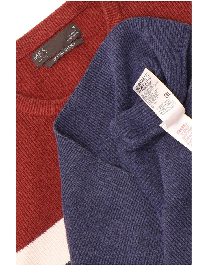 Marks & Spencer Mens Crew Neck Jumper Sweater Medium Navy Blue Colourblock