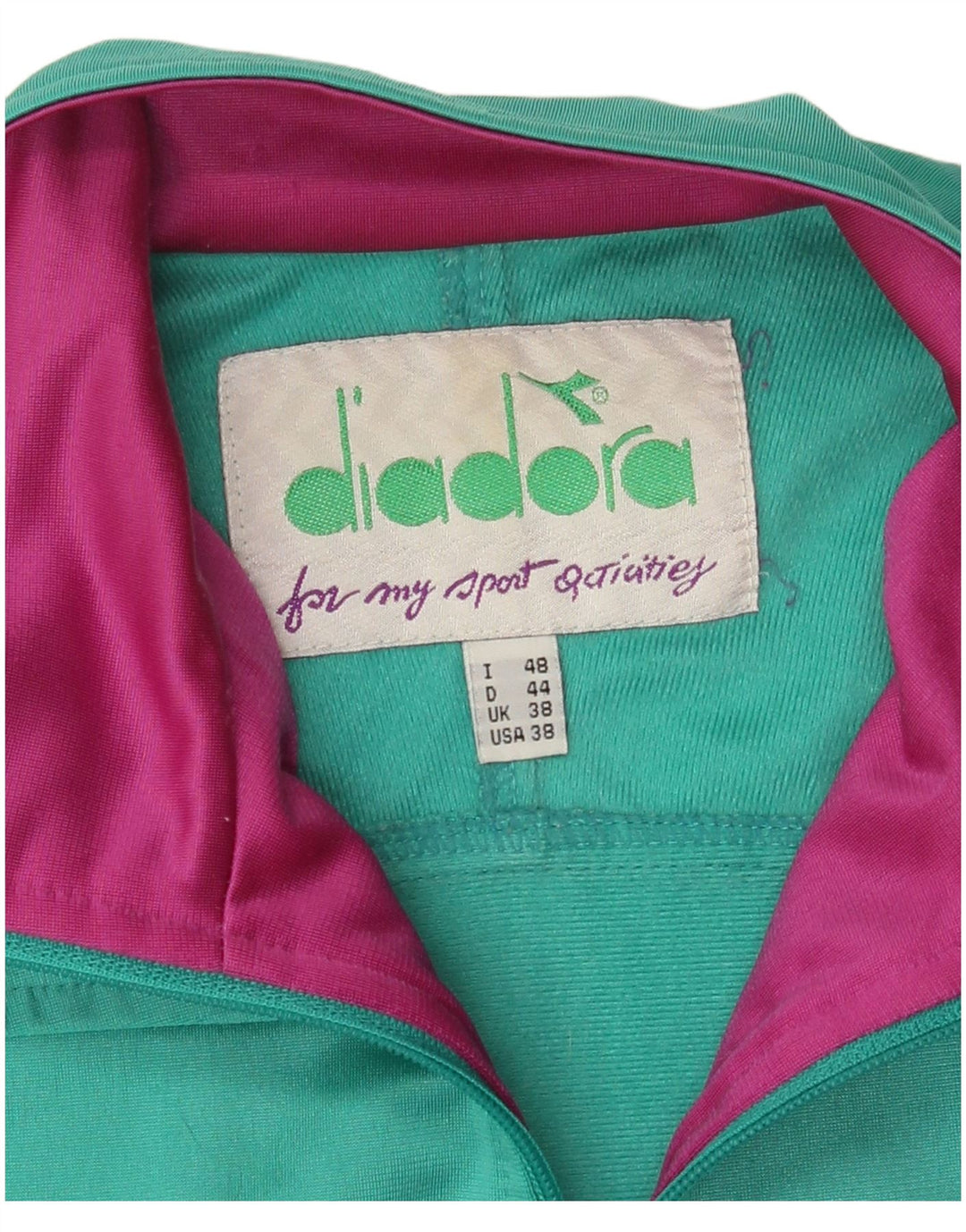 Diadora Mens Graphic Tracksuit Top Jacket UK 38 Medium Green Colourblock