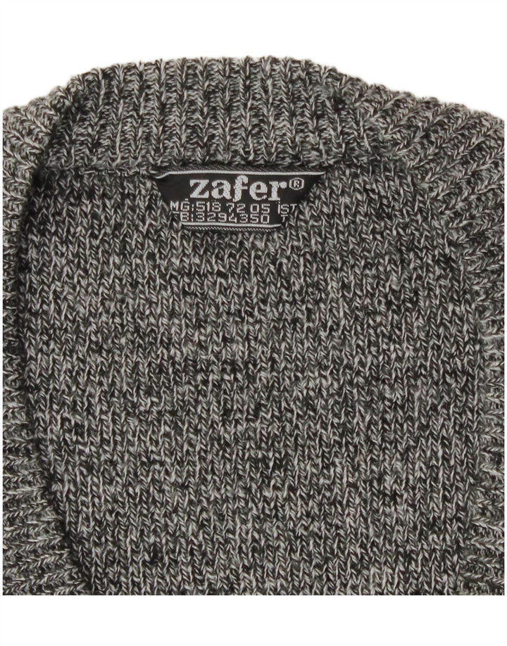 Vintage Mens Cardigan Sweater Large Grey Fair Isle