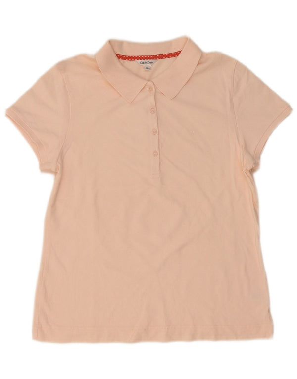 Calvin Klein Womens Polo Shirt UK 14 Large Pink Cotton