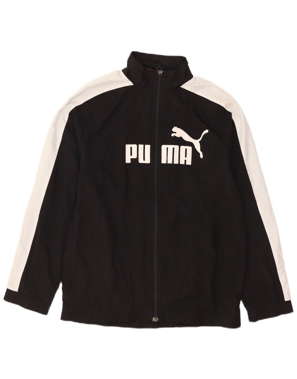 PUMA Boys Graphic Tracksuit Top Jacket 11-12 Years Black Colourblock