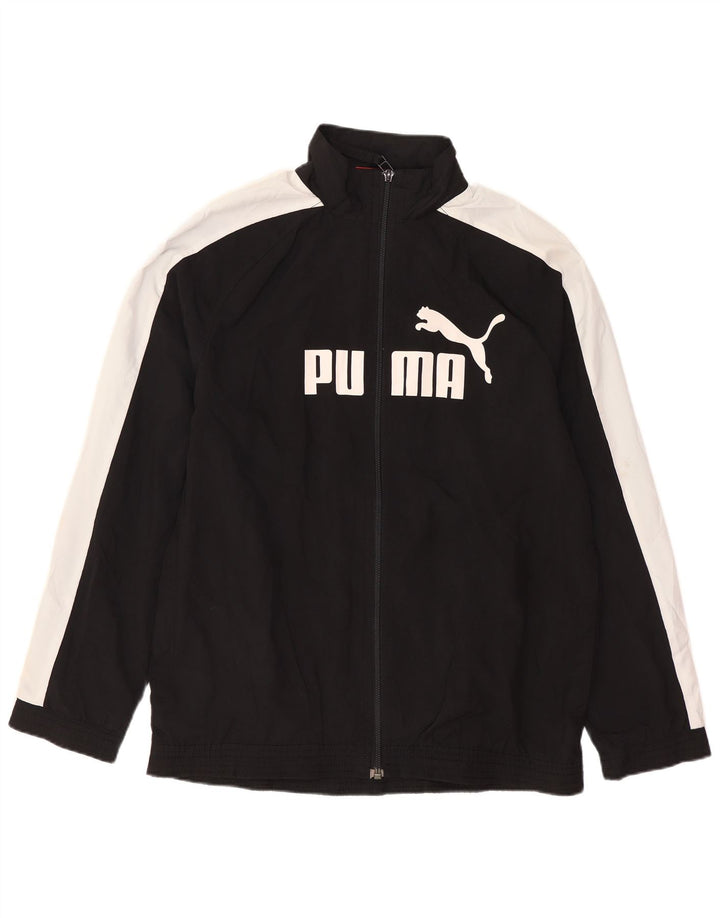 PUMA Boys Graphic Tracksuit Top Jacket 11-12 Years Black Colourblock