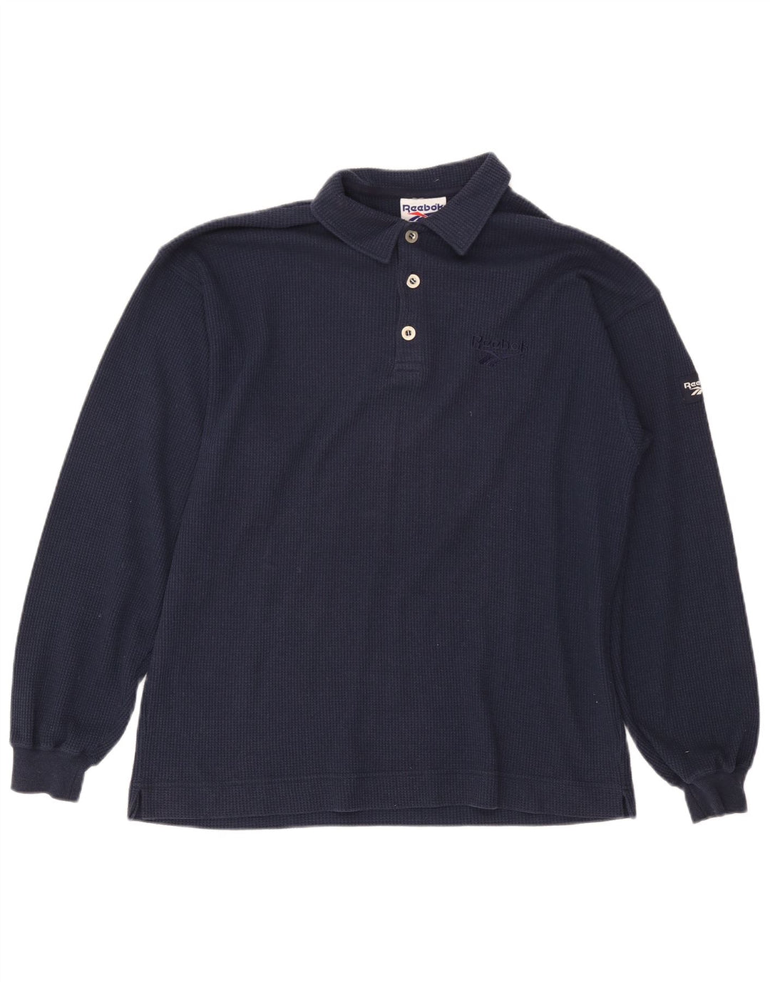 Reebok Mens Long Sleeve Polo Shirt Medium Navy Blue Cotton
