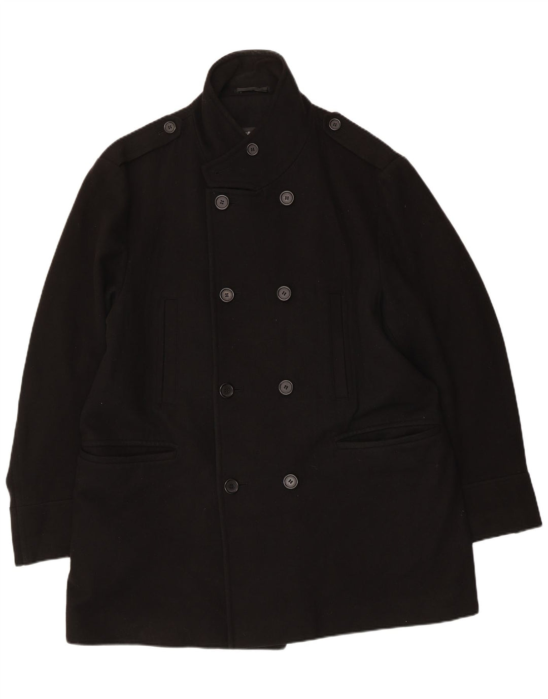 Marks & Spencer Mens Double Breasted Coat UK 42 XL Black Wool