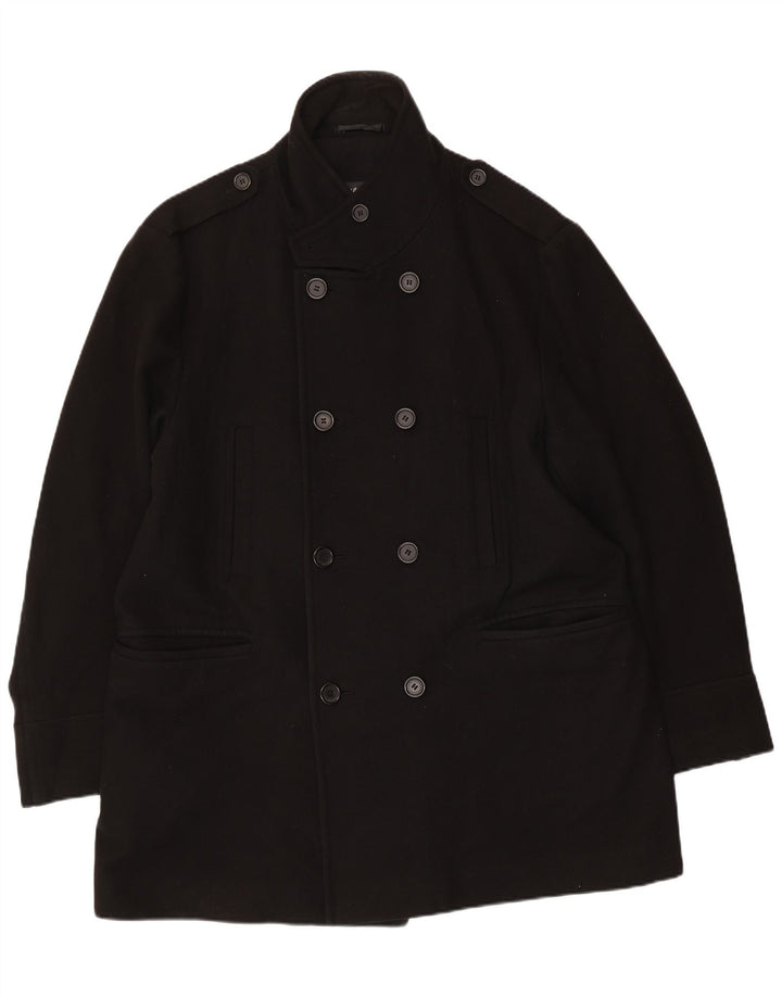 Marks & Spencer Mens Double Breasted Coat UK 42 XL Black Wool