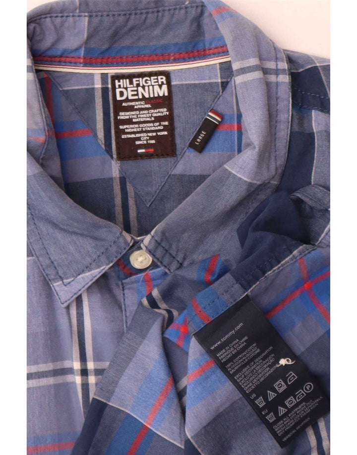 Tommy Hilfiger Mens Shirt Large Blue Plaid Cotton