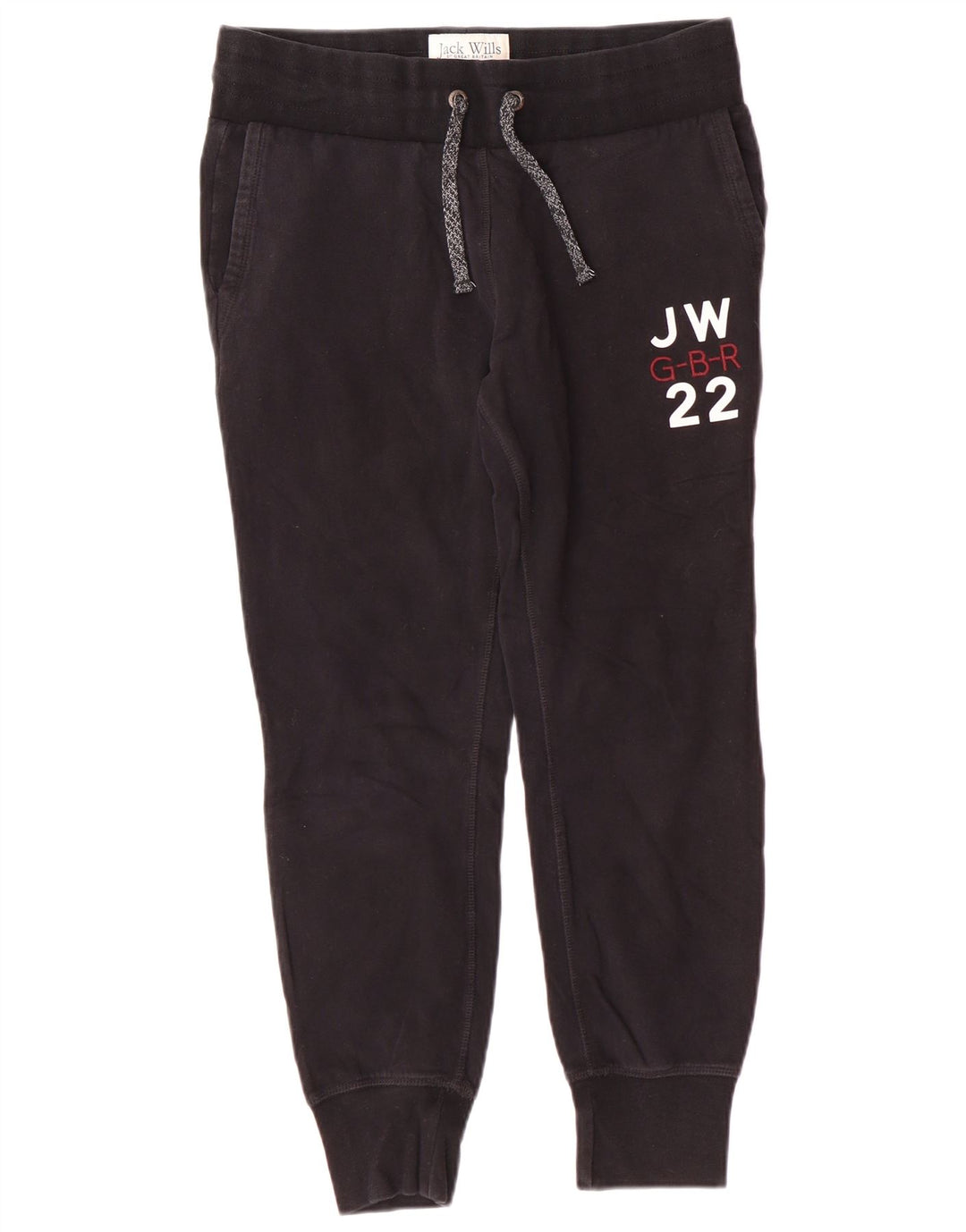 JACK WILLS Womens Graphic Tracksuit Trousers Joggers UK 12 Medium  Black