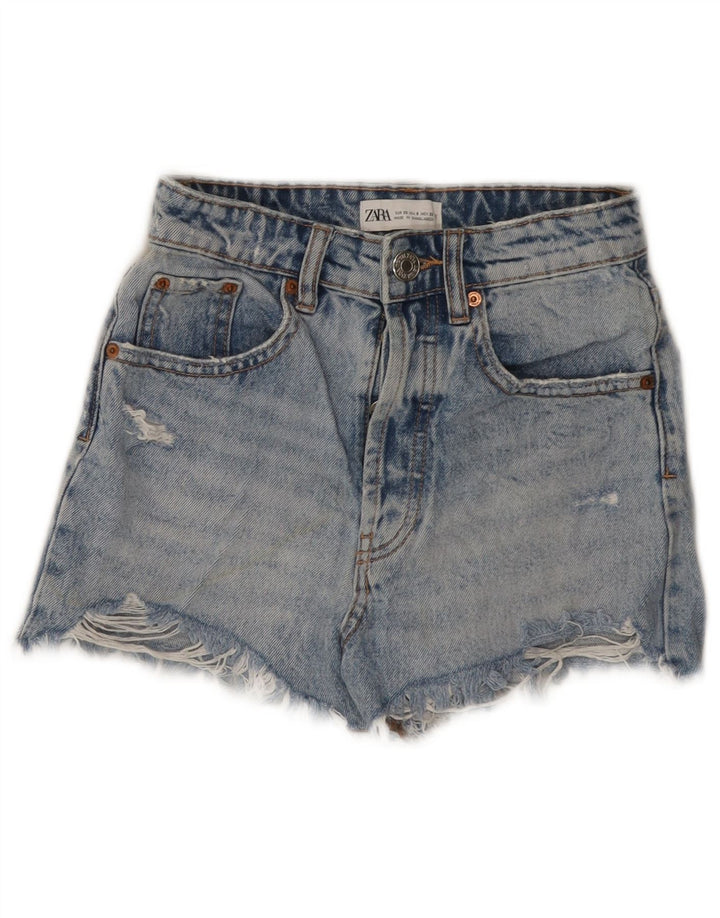 ZARA Womens Distressed Denim Shorts US 0 XS W22 Blue