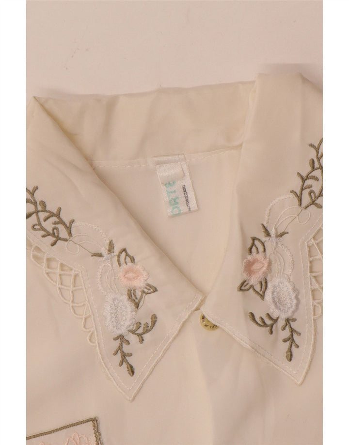 Vintage Womens Shirt Blouse UK 14 Medium White Floral