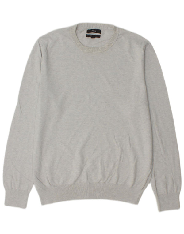 Marks & Spencer Mens Crew Neck Jumper Sweater Large Grey Cotton