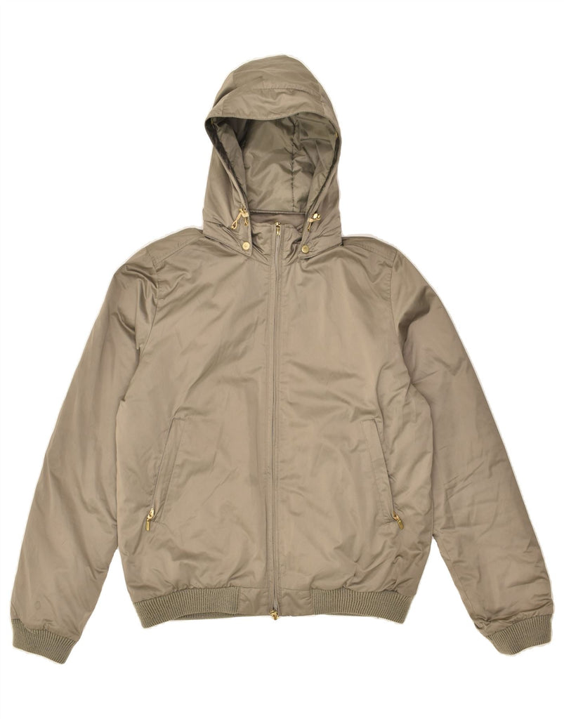 SLAM Mens Hooded Bomber Padded Jacket UK 38 Medium Khaki Polyester | Vintage Slam | Thrift | Second-Hand Slam | Used Clothing | Messina Hembry 