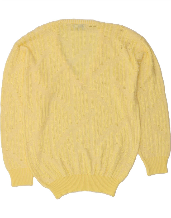 VINTAGE Mens V-Neck Jumper Sweater Medium Yellow Polyester Vintage Vintage and Second-Hand Vintage from Messina Hembry 