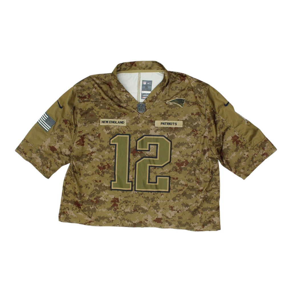 New England Patriots Tom Brady Mens Green Camo Cropped Nike Jersey | NFL Sports | Vintage Messina Hembry | Thrift | Second-Hand Messina Hembry | Used Clothing | Messina Hembry 