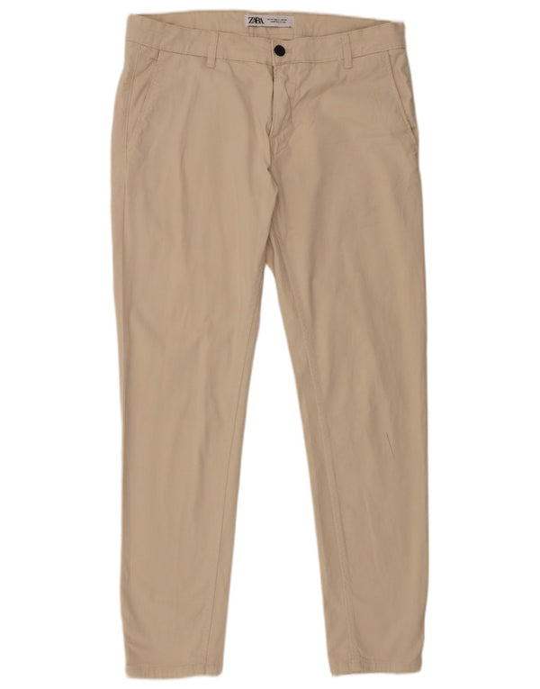 Zara Mens Skinny Chino Trousers EU 44 Large W34 L30 Beige Cotton