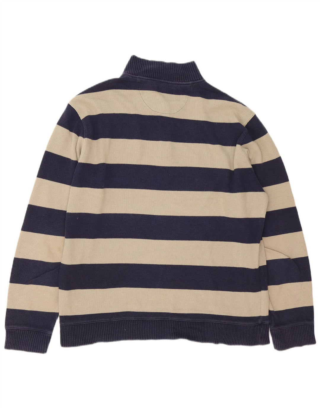 Marks & Spencer Mens Zip Neck Jumper Sweater Large Navy Blue Striped Cotton