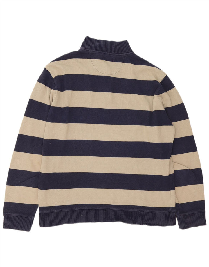 Marks & Spencer Mens Zip Neck Jumper Sweater Large Navy Blue Striped Cotton