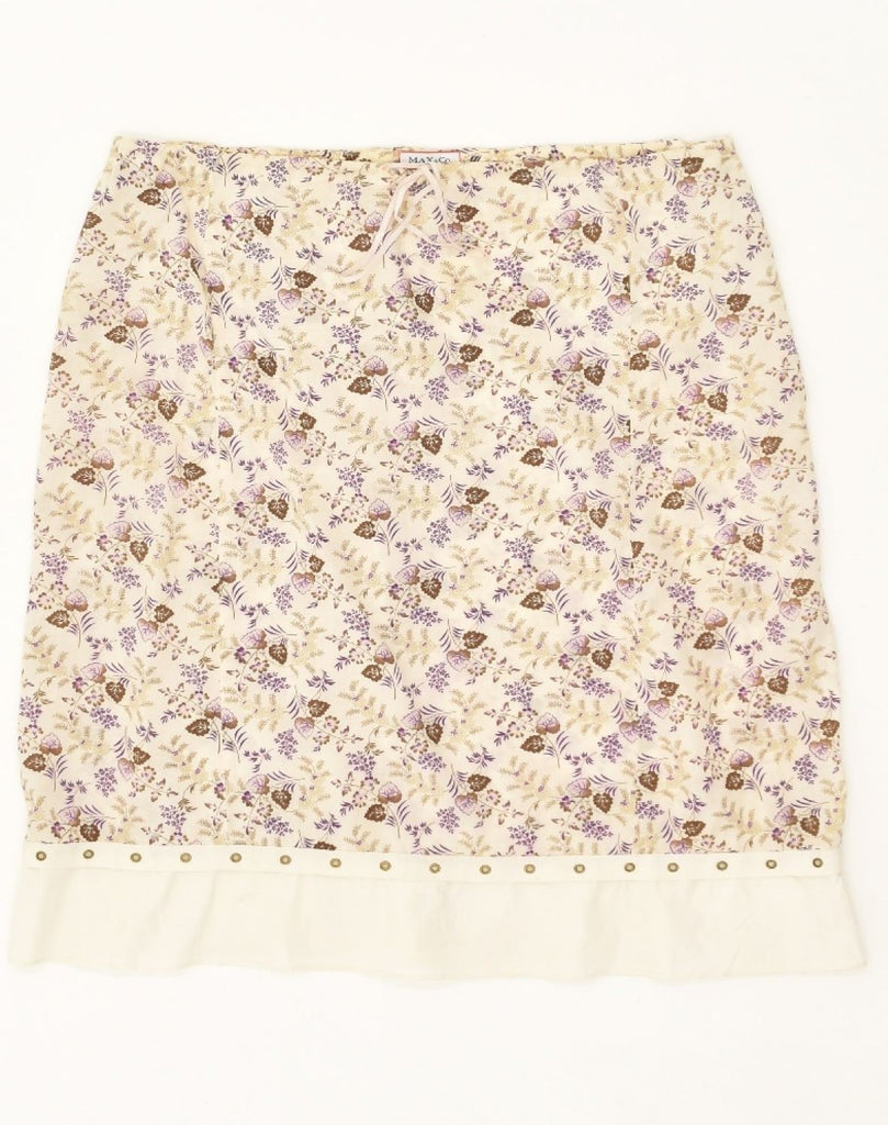 MAX & CO. Womens Straight Skirt UK 12 Medium W30 Beige Floral Cotton | Vintage Max & Co. | Thrift | Second-Hand Max & Co. | Used Clothing | Messina Hembry 