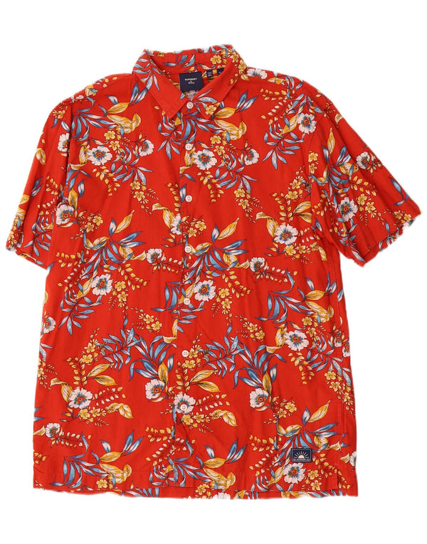 Superdry Mens Short Sleeve Shirt Large Red Floral Cotton