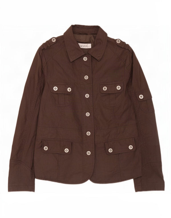 Sasha Womens Military Jacket UK 12 Medium Brown Cotton