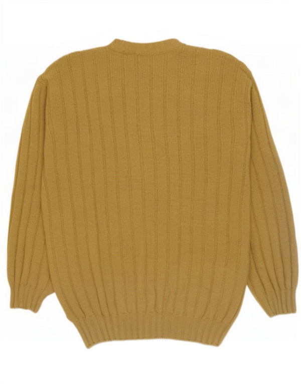 James Dillon Mens V-Neck Jumper Sweater Large Yellow New Wool