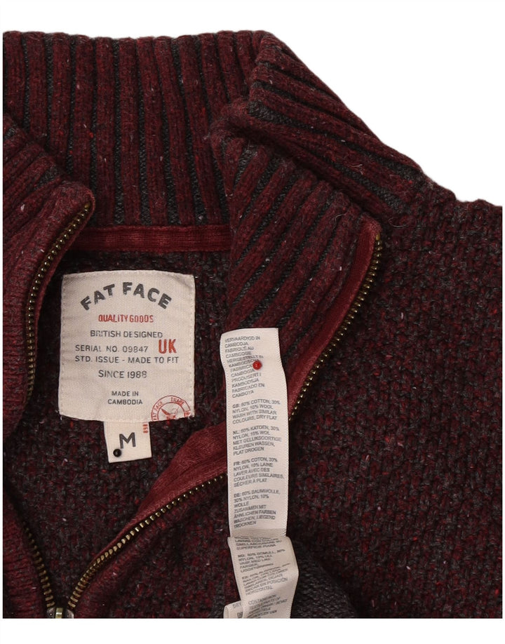 Fat Face Mens Zip Neck Jumper Sweater Medium Burgundy Flecked Cotton