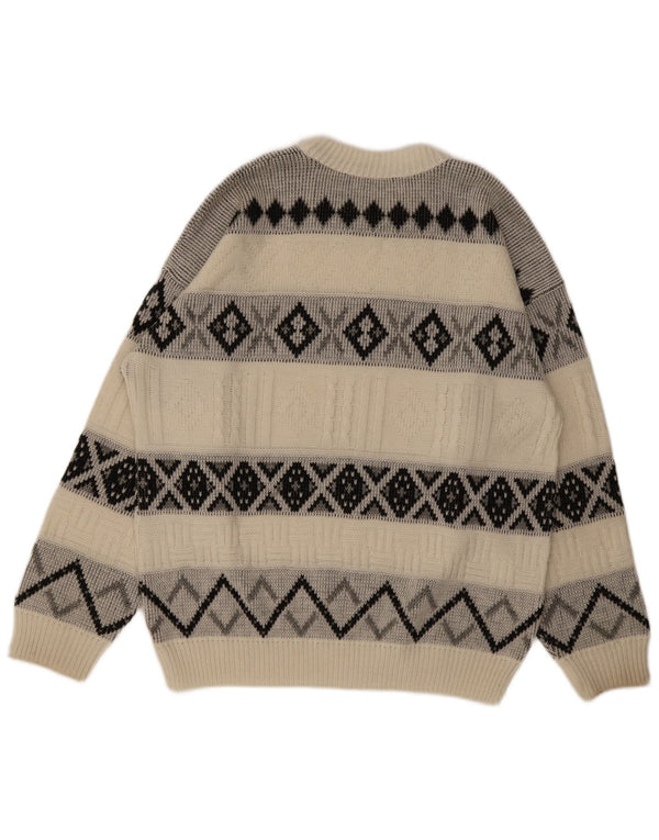 Vintage Mens Boat Neck Jumper Sweater XL Off White Argyle/Diamond
