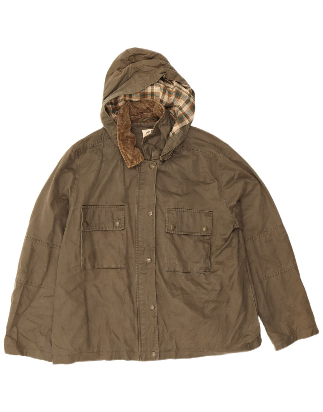 Fat Face Womens Hooded Oversized Waxed Cotton Jacket UK 16 Large Khaki