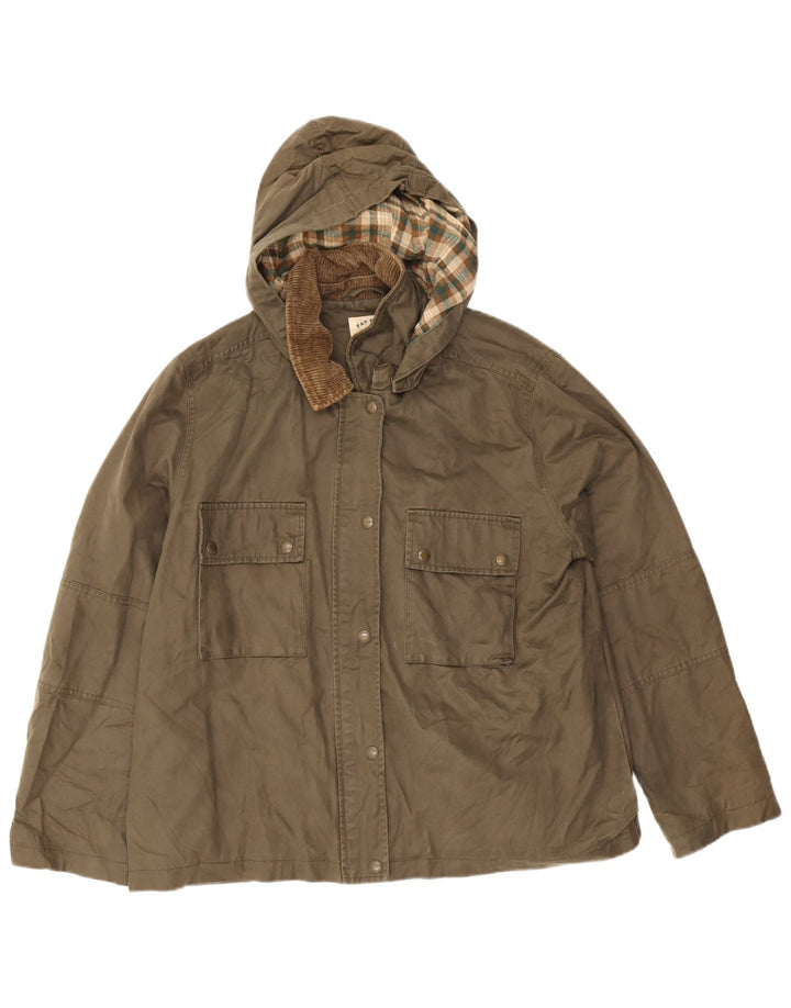 Fat Face Womens Hooded Oversized Waxed Cotton Jacket UK 16 Large Khaki