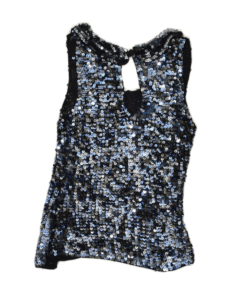 VINTAGE Womens Sleeveless Sequin Blouse Top UK 10 Small Blue | Vintage Vintage | Thrift | Second-Hand Vintage | Used Clothing | Messina Hembry 