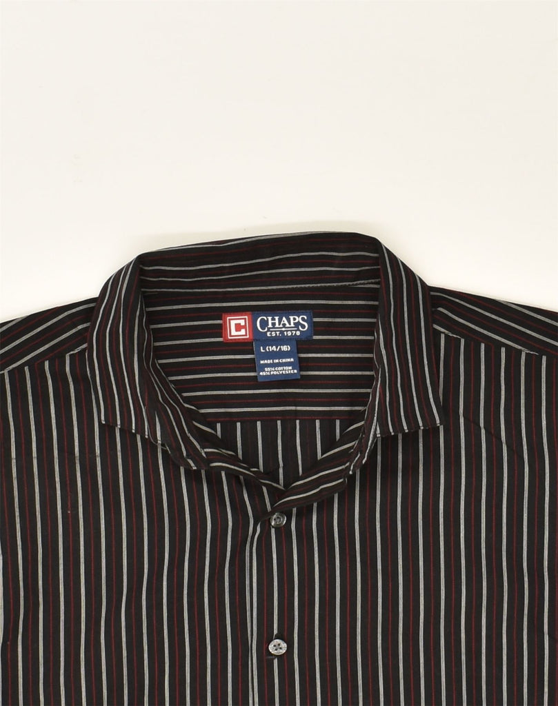 CHAPS Boys Shirt 14-15 Years Large Black Striped Cotton | Vintage Chaps | Thrift | Second-Hand Chaps | Used Clothing | Messina Hembry 