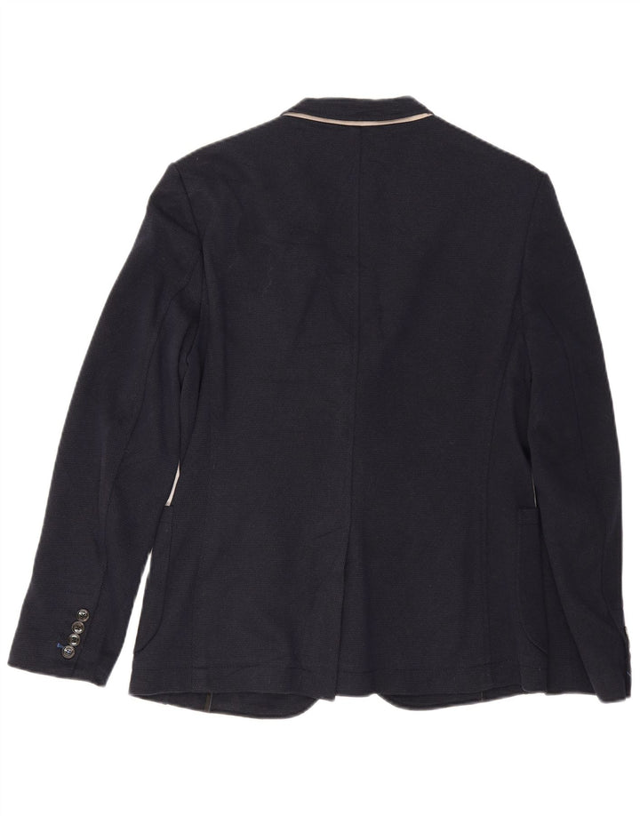 ZARA Mens 2 Button Blazer Jacket EU 52 Large Navy Blue Polyester