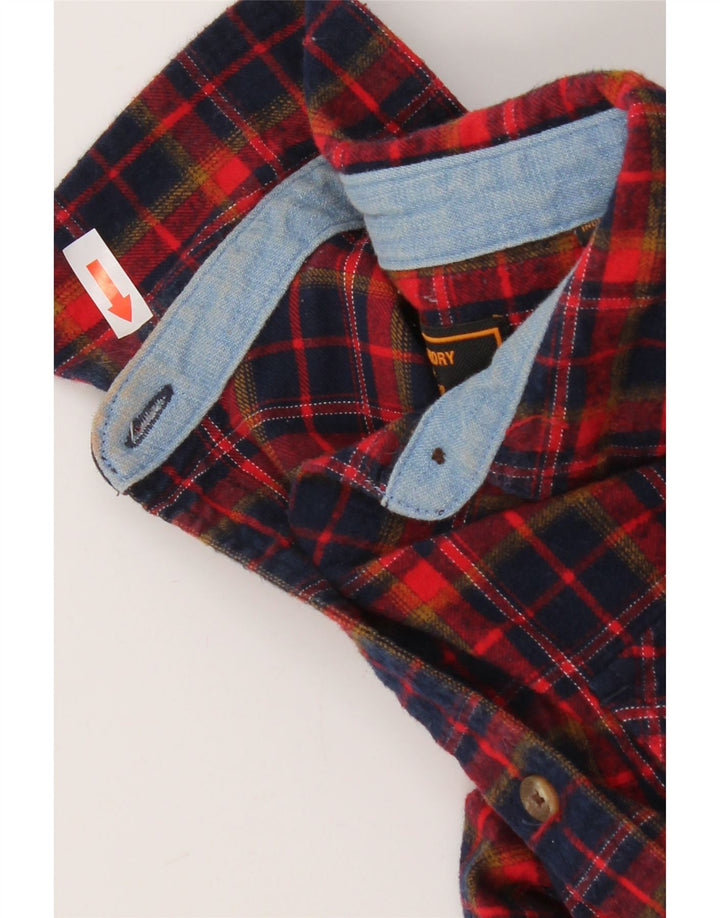 Superdry Womens Flannel Shirt UK 8 Small Navy Blue Check Cotton