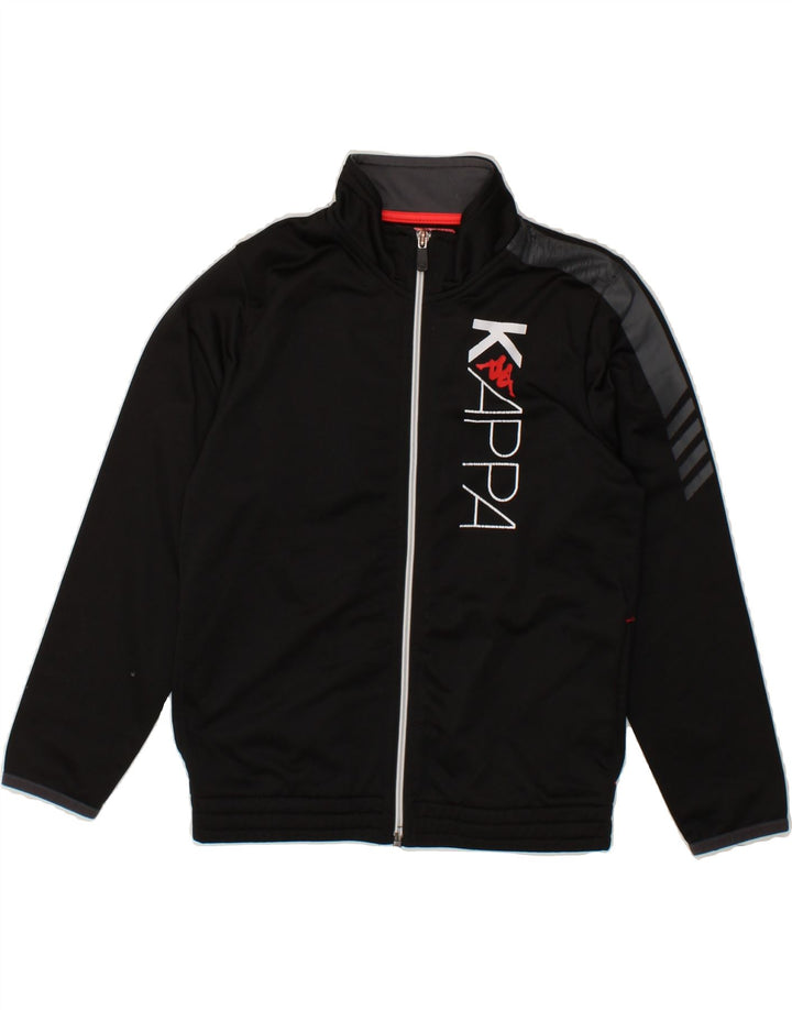 KAPPA Boys Graphic Tracksuit Top Jacket 7-8 Years Black Polyester Vintage Kappa and Second-Hand Kappa from Messina Hembry 
