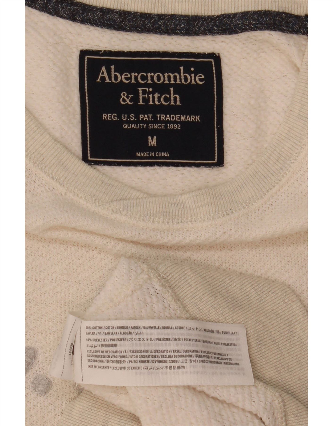 Abercrombie & Fitch Mens Graphic Sweatshirt Jumper Medium Off White Cotton