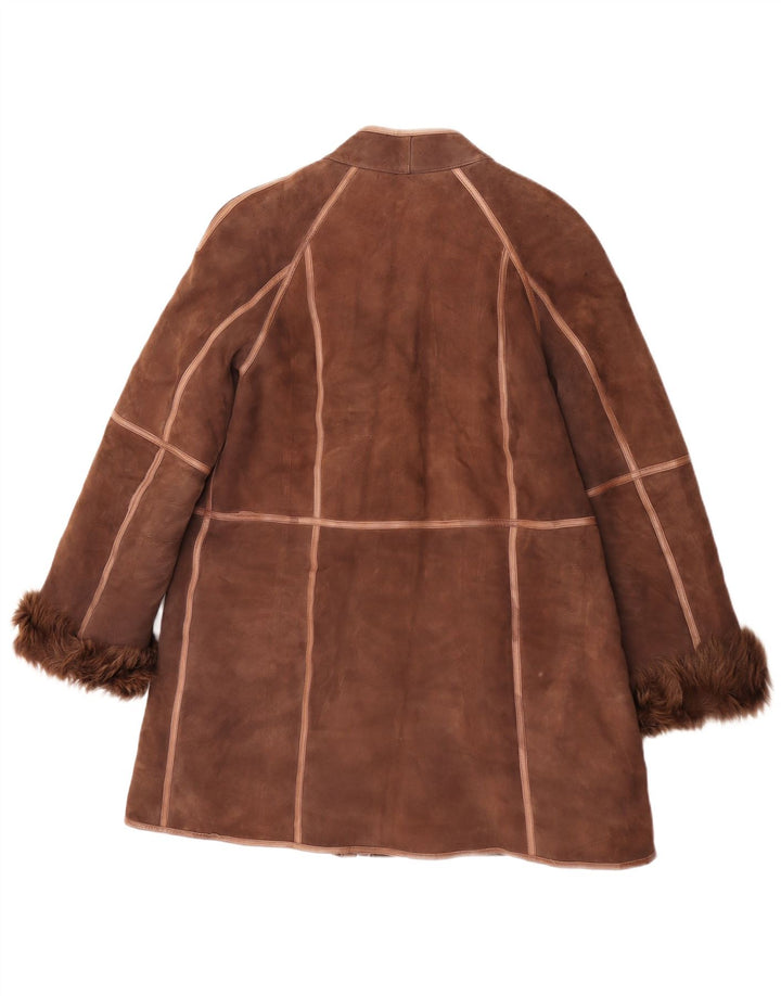 Vintage Womens Shearling Coat UK 14 Medium Brown
