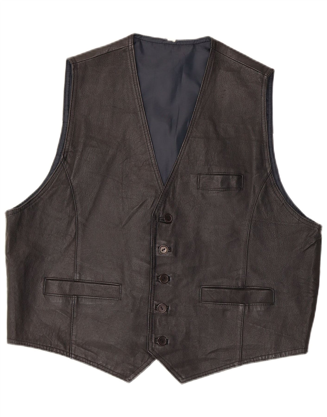Vintage Mens Leather Waistcoat XL Black Leather