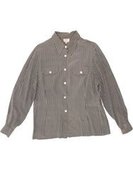 CHERIE Womens Shirt Blouse IT 46 Large Grey Striped Silk