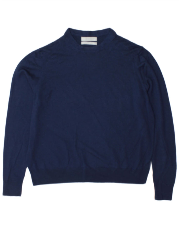 Marks & Spencer Womens Crew Neck Jumper Sweater UK 16 Large Navy Blue Wool