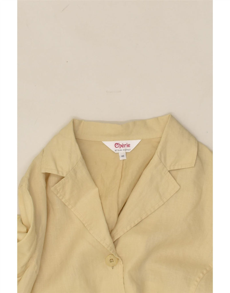 VINTAGE Womens 4 Button Blazer Jacket IT 46 Large Beige Linen | Vintage Vintage | Thrift | Second-Hand Vintage | Used Clothing | Messina Hembry 