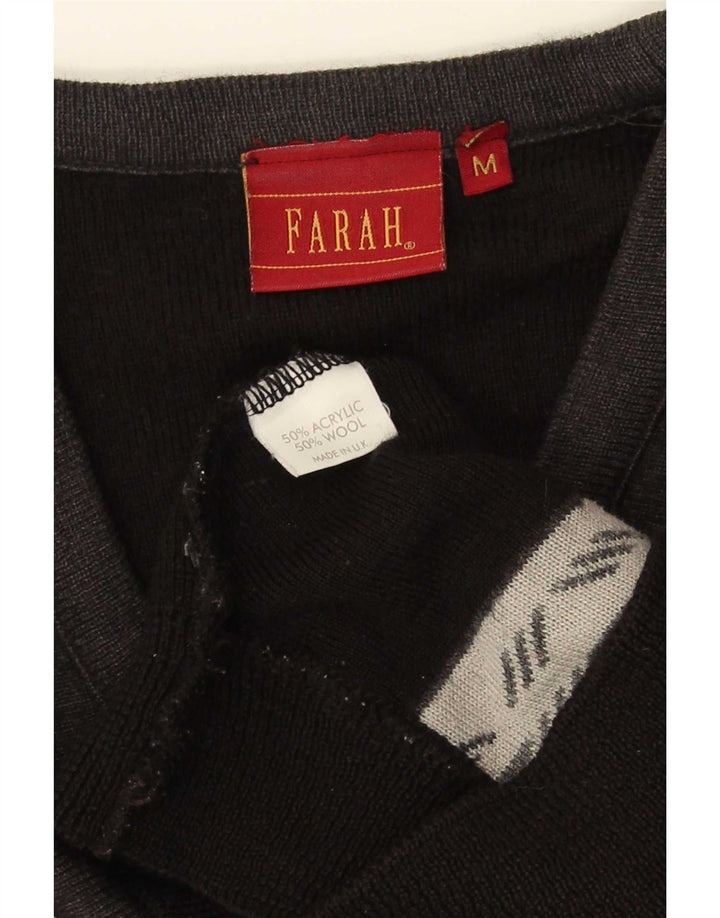 Farah Mens V-Neck Jumper Sweater Medium Black Colourblock Acrylic